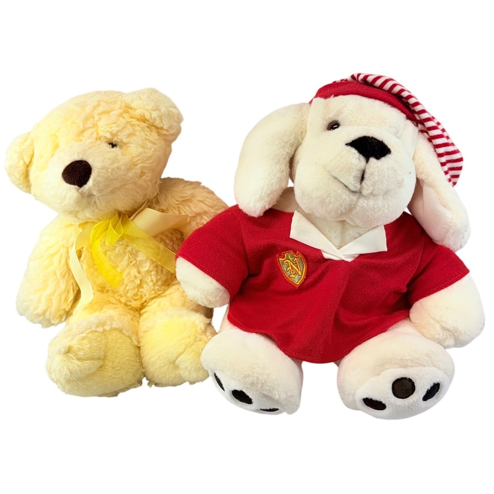 Lot of 2 Vintage Commonwealth Plush 1990s Teddy Bear & Land of Nod Nap Dog